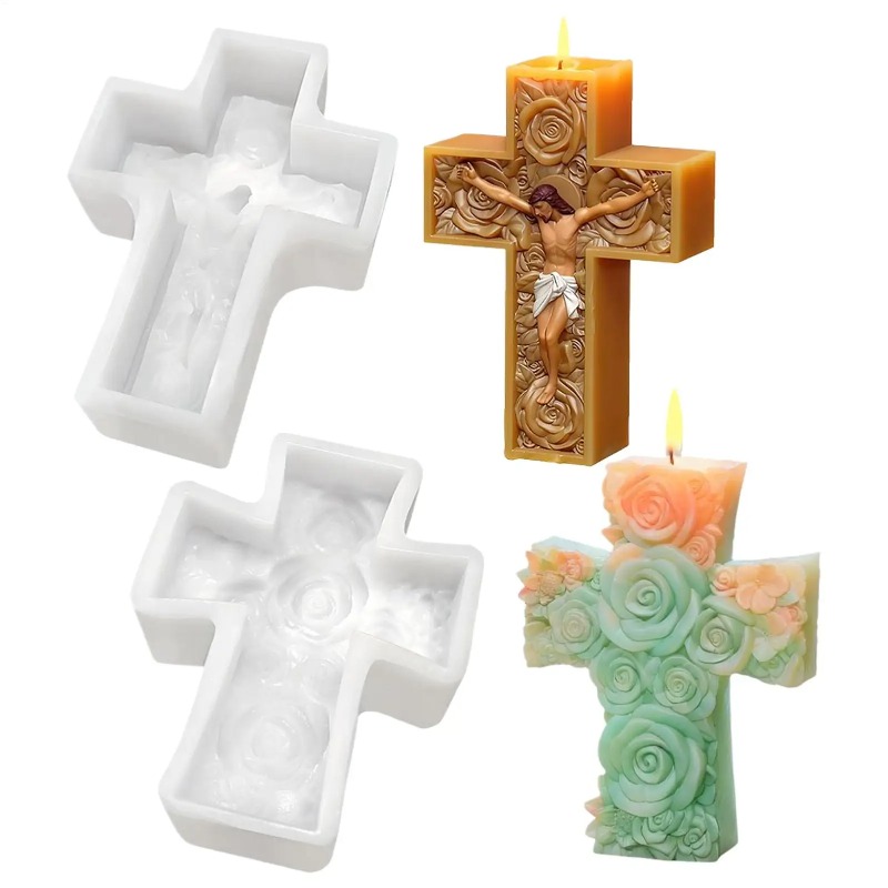 Soap Making For Beginners - Flower Cross Jesus Silicone Candle Mold