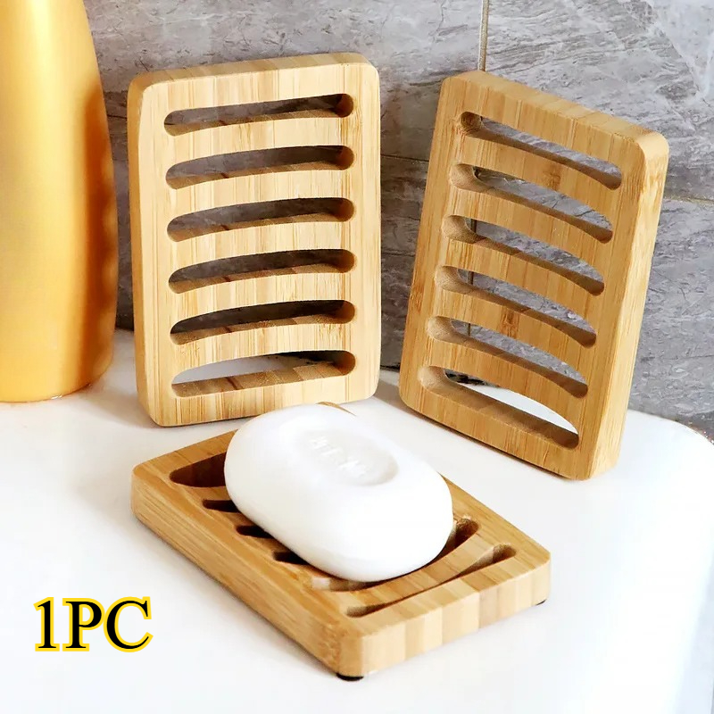 Soap Dish Draining - Bamboo Case Tray Wooden Prevent Mildew