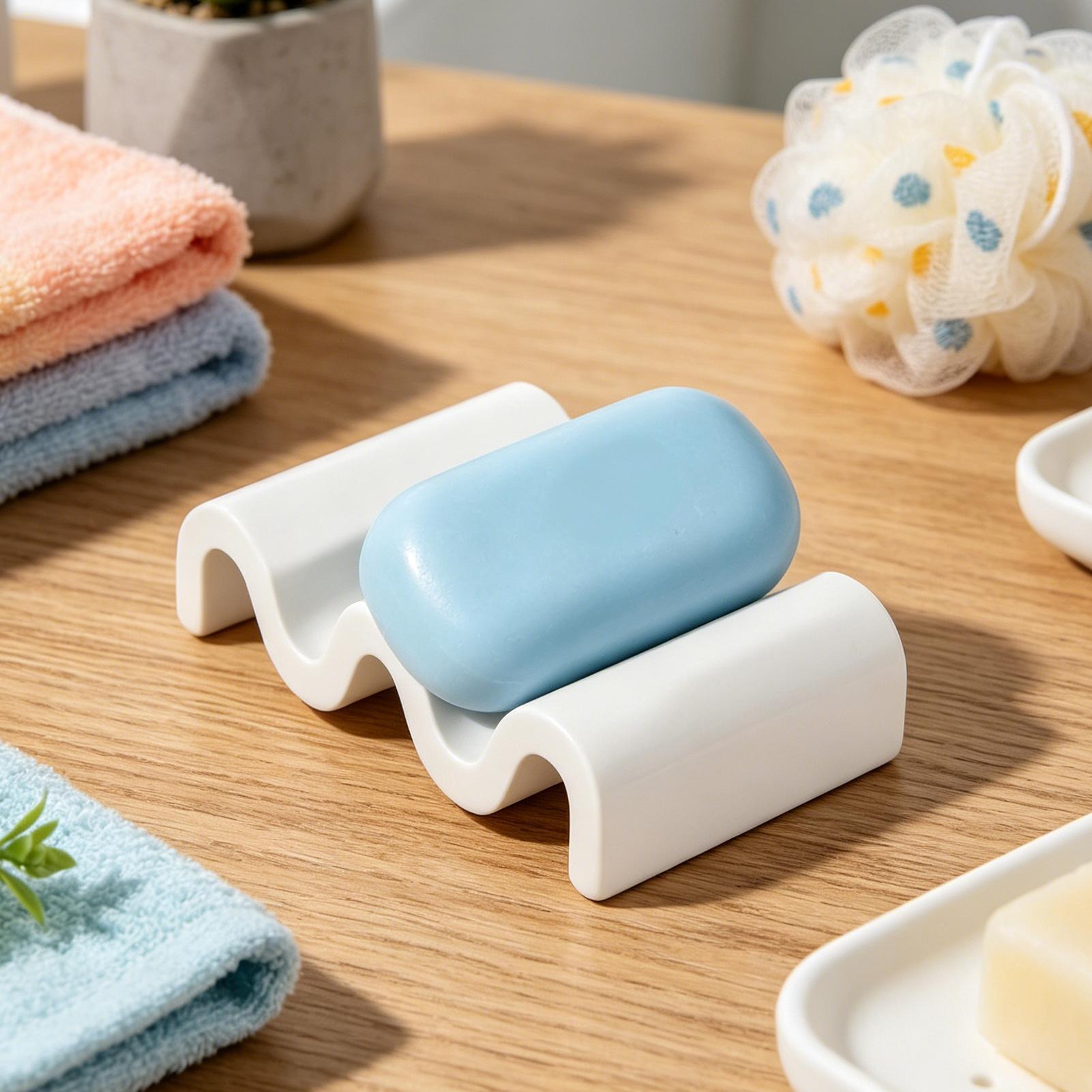 Soap Dish Draining - Silicone Soap Dish Wave Shape Quick