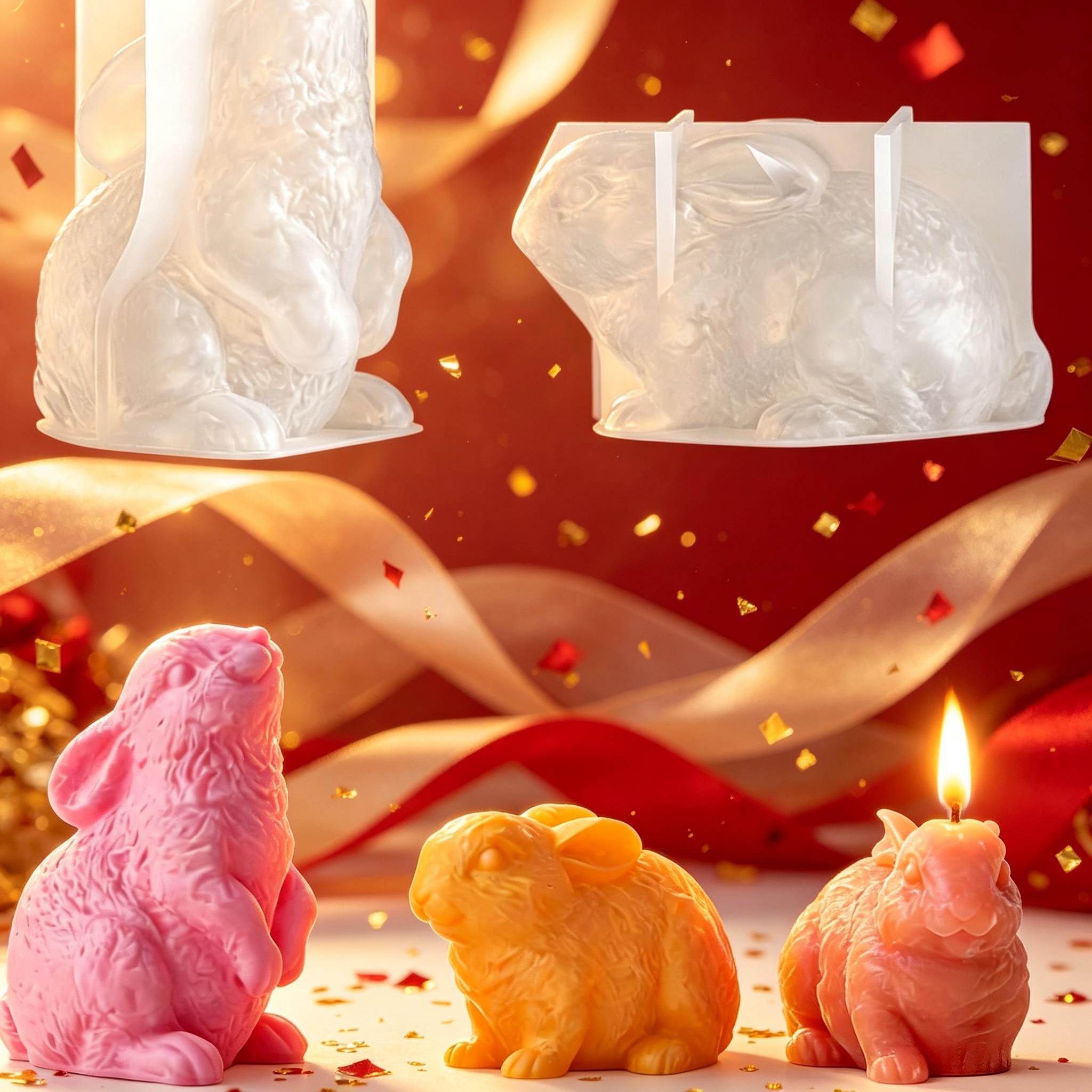 Soap Making Ins - 3D Rabbit Silicone Candle Mold 2